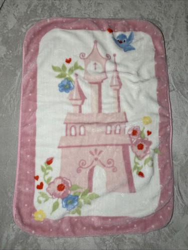 Plush Baby Throw Blanket Castle Bird Flower Heart Pink Trim Soft Lovey
