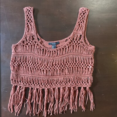 Forever 21 Womens Crochet Tank Top Small Brown Rust Boho Hippie Fringe  Festival