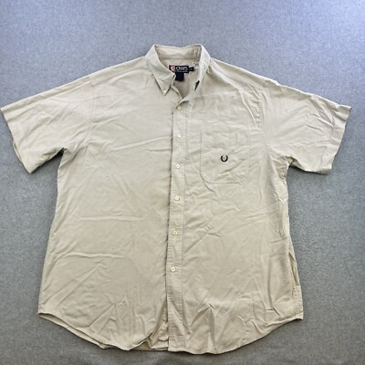 Ralph Lauren Chaps Shirt Mens Large Beige Short Sleeve Collared Button Up Casual