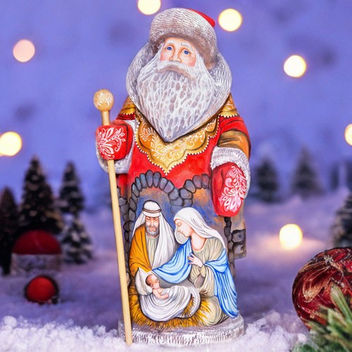 Wooden carved Santa Figurine 12", Nativity scene Christmas Home Decoration