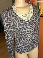 INC Leopard Print Embellished COLLAR Pearls ANGORA ANGEL HAIR BLEND MED y8