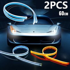 2x 60cm Slim Sequential Flexible Amber LED DRL Turn Signal Strip Light Headlight