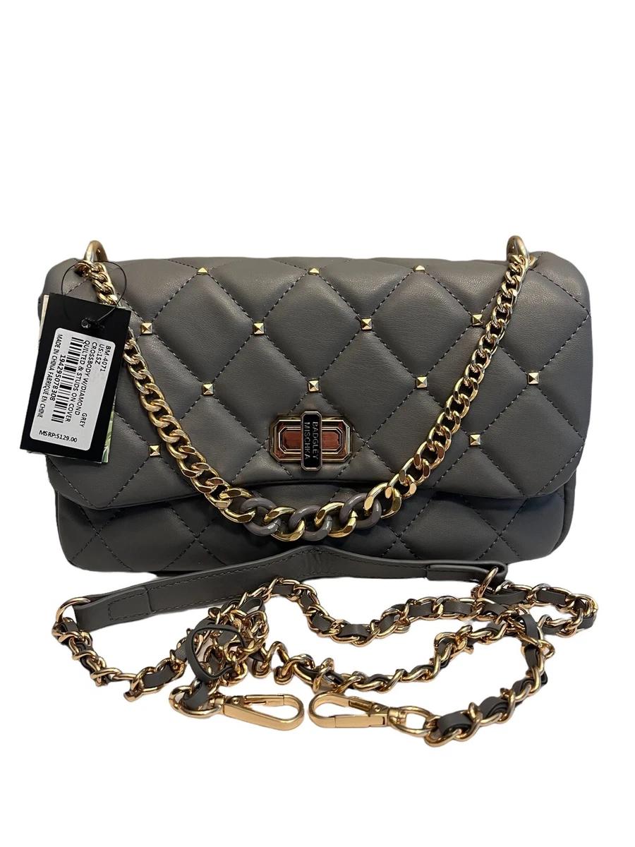 Badgley Mischka Shoulder Bag Diamond Quilted Gray Vegan Crossbody Purse NWT