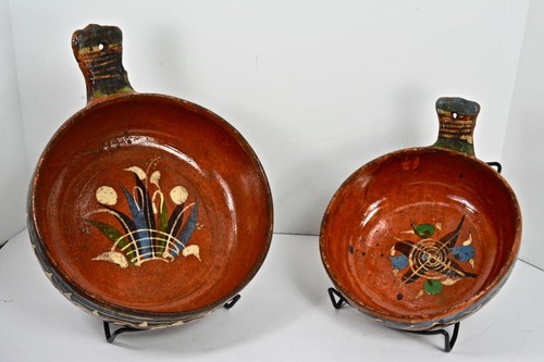 Vintage Folk Art Mexican Dishes, Red Clay Terra Cotta, Hand Painted, Traditional - Picture 7 of 8
