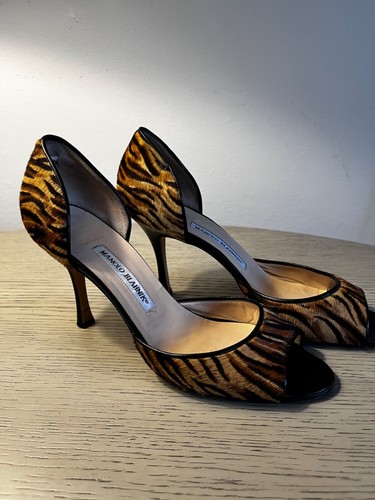 Manolo Blahnik Peep-Toe Pumps In Print Pony Hair Women Multicolor Size 40 - Picture 2 of 8