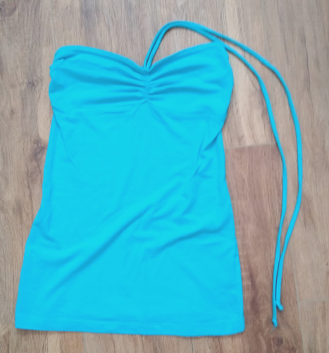 Juniors Halter Tube Top Blue City Streets Stretch Cotton Size Small Built in Bra