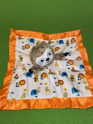 Baby Starters Sloth Security Blanket Rattle Lovey Orange Satin Trim Lion  Tigers
