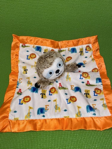 Baby Starters Sloth Security Blanket Rattle Lovey Orange Satin Trim Lion Tigers - Foto 1 di 9