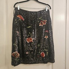 Maeve by Anthropologie Garden Glitz floral embroidered sequin skirt size US 8
