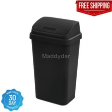 Sterilite Kitchen Trash Can 13 Gallon Plastic Swing With Lid Garbage Black NEW