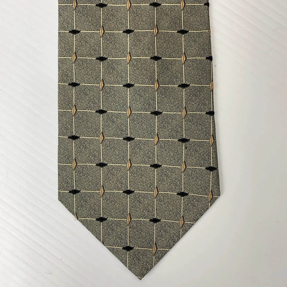 Corbata de seda VALERIO GARATI para hombre talla 3 7/8" x 58" gris negro dorado rejilla corbata iglesia Foto 2 de 4