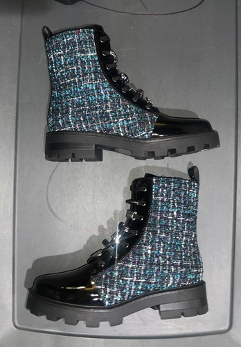 Karl Lagerfeld Paris Mela Combat Boots Tweed Leather Women's Size 6 - Foto 5 di 15