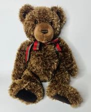 Gund Brown Bear plush stuffed 15”  Plaid Bow Weighted Bottom Corduroy Paws