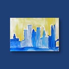 City Skyline Yellow Blue Abstract Expressionist Original Watercolor Paint ACEO. — photo 6