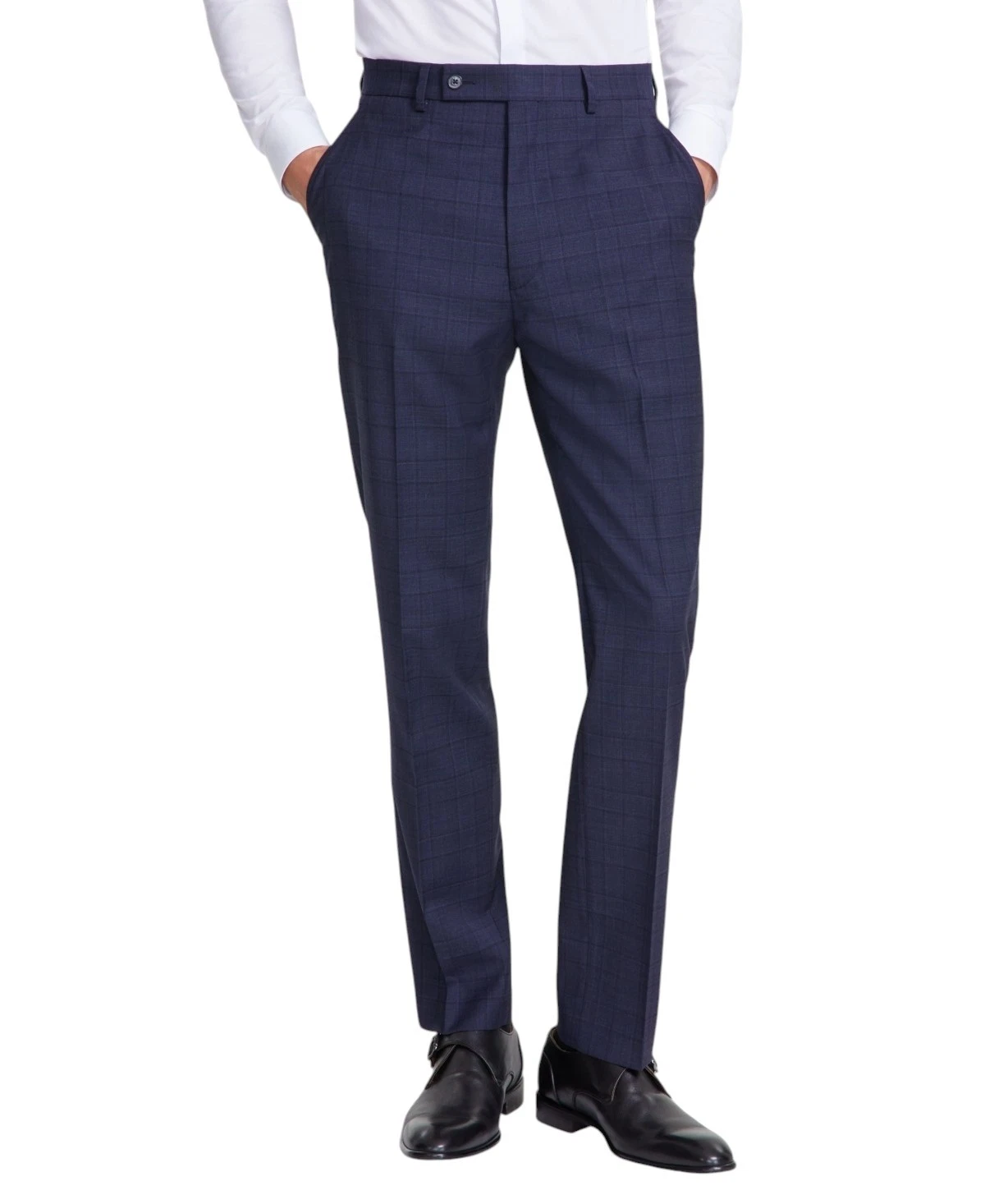 Calvin Klein Mens Slim fit Dress Pants 33 / 32 Navy Blue Plaid