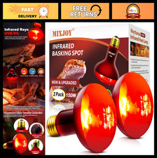 150W Infrared Heat Lamp Bulbs 2-Pack - Red Emitter for Reptiles, Bearded Dragons