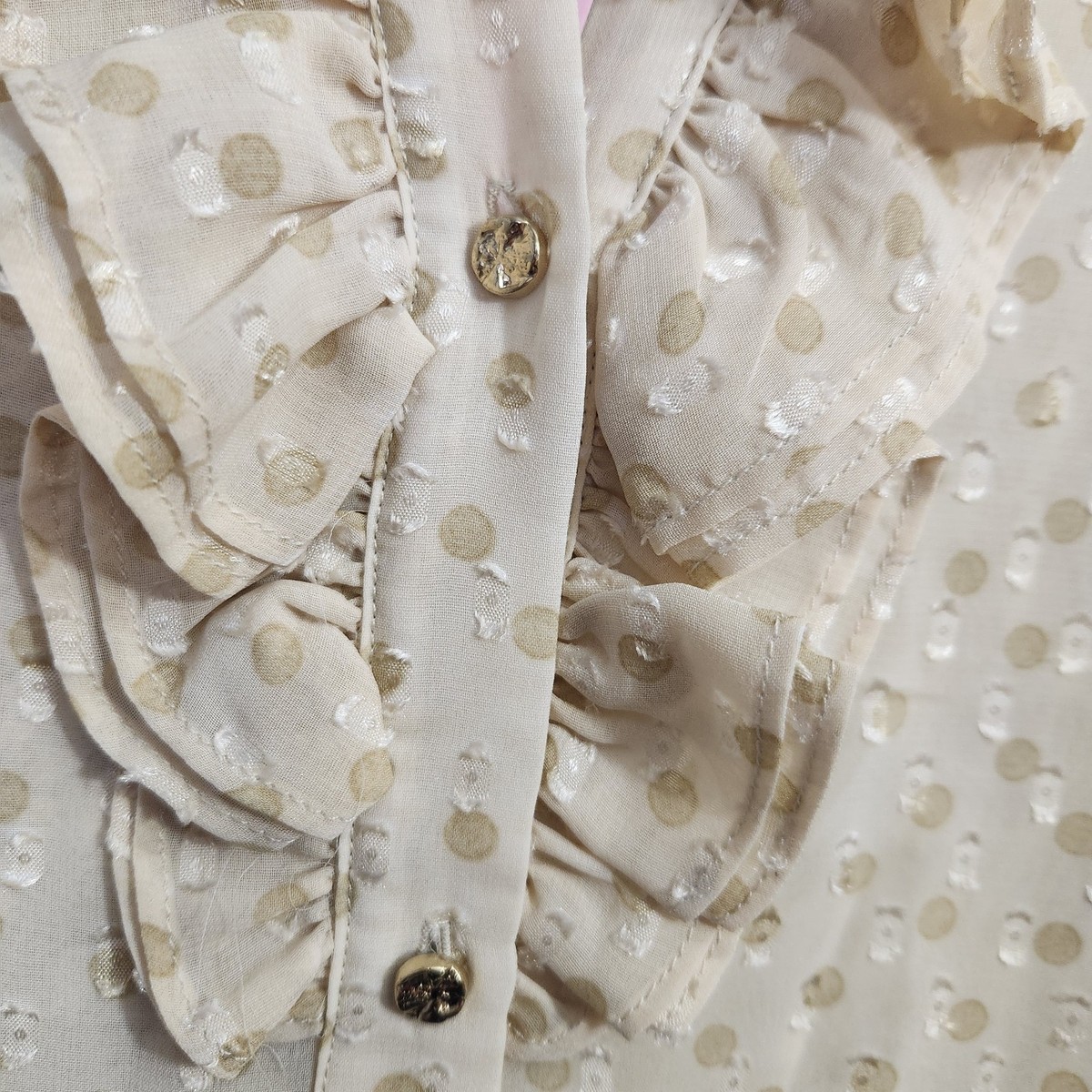 Muse Republic Clothing Ivory/Beige Long-sleeve Front Ruffle Polka 