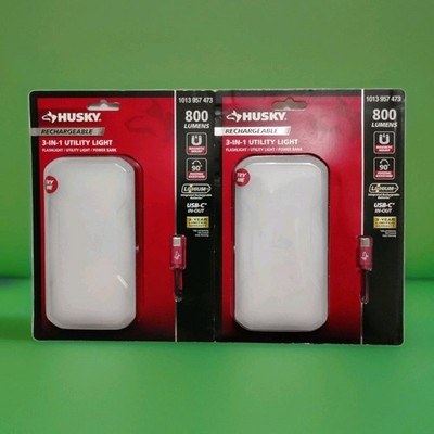 (2) Husky 800 Lumen 3-in-1 Rechargeable Utility Light with 10000 mAh Power Bank