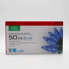 Set of 50 C6 String Christmas Lights Blue 17FT Indoor/Outdoor Living Solutions