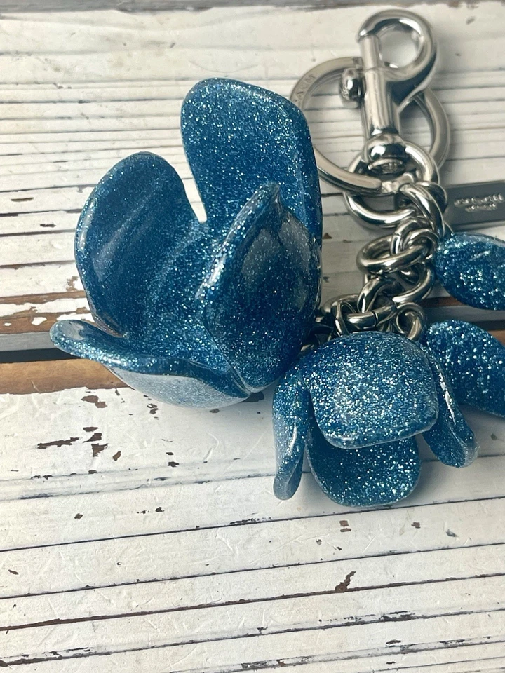 AUTÉNTICO COACH Llavero Grande Azul Brillante Resina Flor Rosa Dije Foto 4 de 4