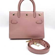 HJ Burberry Calfskin Title Baby Tote Shoulder Top Handle Pink Bag