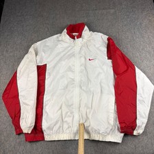 Vintage Nike Windbreaker Jacket White Red Zip Up Men 2XL Swoosh 90s ZIPPER FLAW 