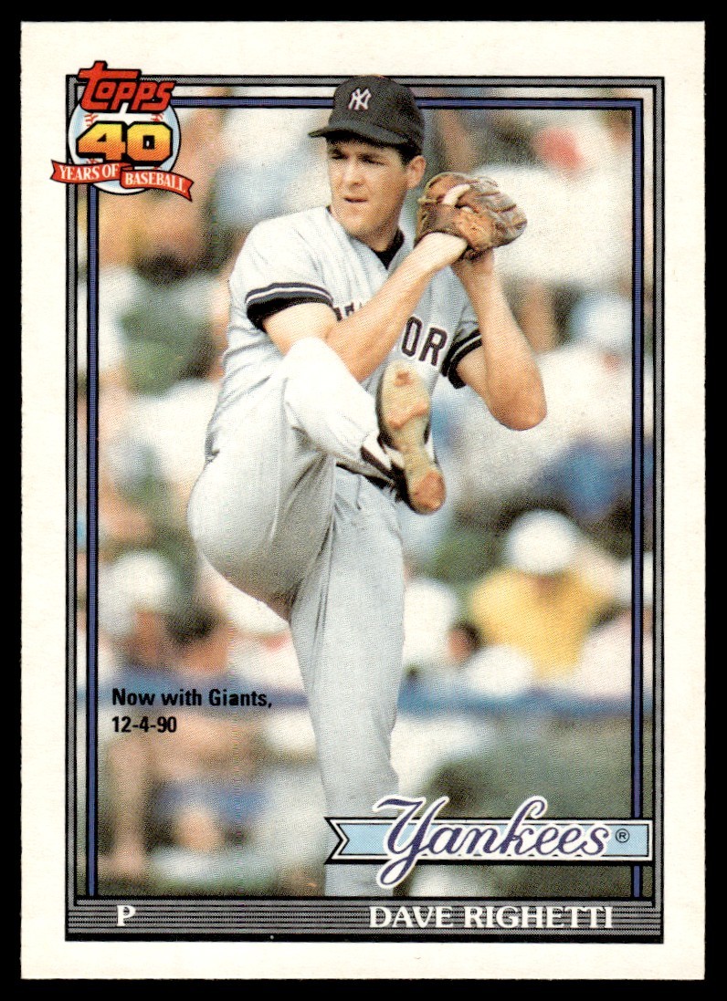1991 O-Pee-Chee Dave Righetti New York Yankees #410