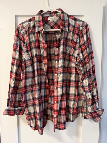 J.CREW Women's Red/Navy Flannel Plaid Long Sleeve Size L
