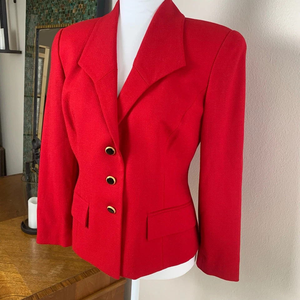 NUEVO De Colección Traje Saville Talla 4 Pantalón Traje con Blazer Chaqueta Rojo Negro Formal Carrera Foto 2 de 4