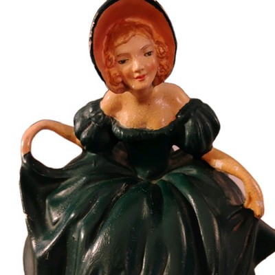 Vtg WADE FIGURINE LADY Green Dress CURTSEY MADE in England (see fading & chips)