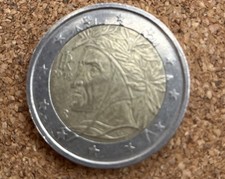 Moneda italiana de 2 euros 2018, edición limitada rara, Dante Alighieri. Buen estado.