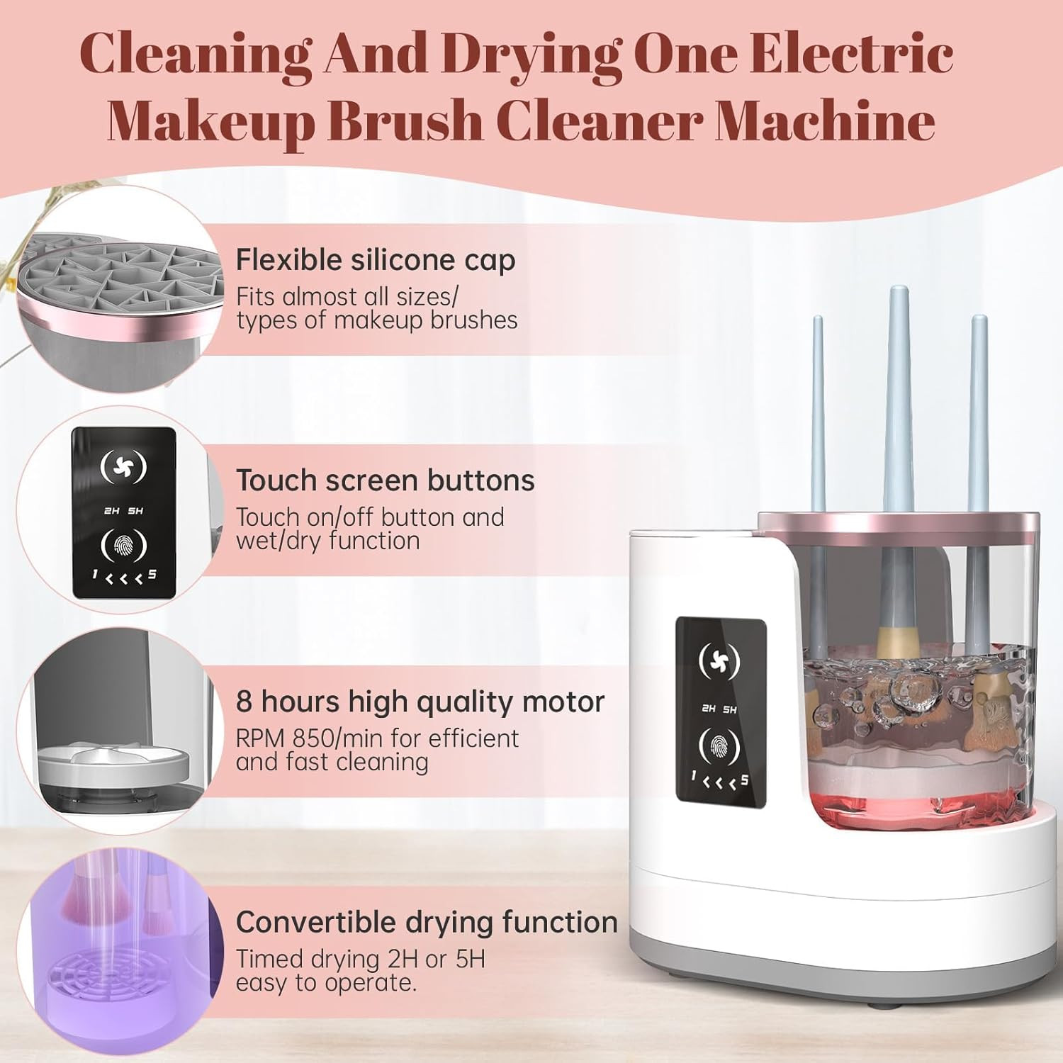 3 in 1 Electric Makeup Brush Cleaner Machine with Makeup Brush Dryer-Holder