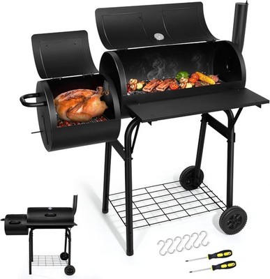 Joyfair Charcoal Grill w/Offset Smoker,Camping Barbecue Grill w/Side Fire Box