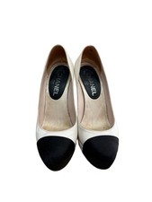 CHANEL Pumps Silk Fabric White Women's Size EU37/US6.5