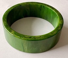 Vintage Bakelite 1 Wide Bangle Bracelet Marbled Green Color Retro MCM