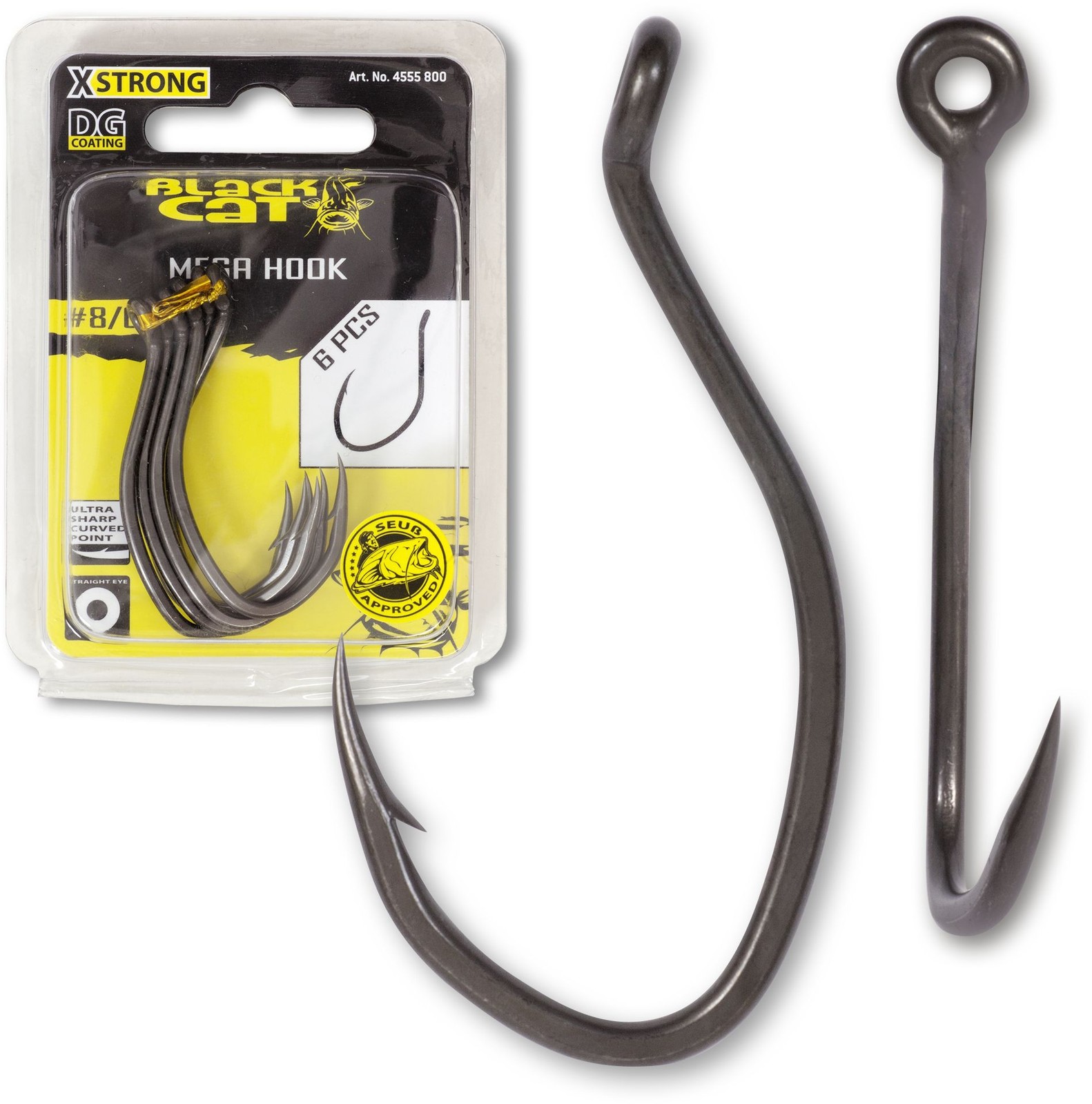 Покрытие Black Cat Mega Haken DG Einzelhaken Angelhaken Wels Waller Großfisch