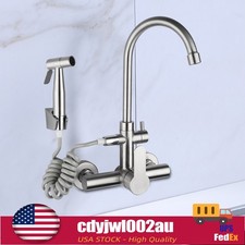 Stainless Steel Commercial Sink Faucet Wall Mount 360 Rotation Kitchen Faucet US