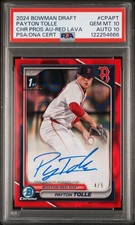 2024 BOWMAN DRAFT CHROME PROSPECT AUTO #CPAPT PAYTON TOLLE RED LAVA PSA 10/10