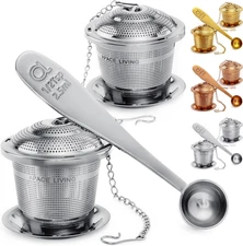 Tea Infuser Set of 2 with Tea Scoop and Drip Tray - Stainless Steel Strainer