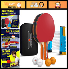 Professional Ping Pong Paddle Set for 2 or 4 Players - Retractable Net, Balls 