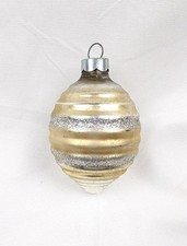 VINTAGE MADE IN USA GOLD SILVER MICA BEEHIVE MERCURY GLASS ORNAMENT 3"
