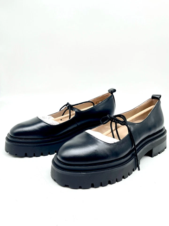 Zapatos planos Steve Madden Landon (cuero negro) con cordones para mujer talla 9 Foto 4 de 4