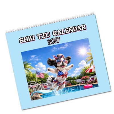 Shih Tzu Dog Calendar 2027, 12 Different Images, Hand Designed, Version 2