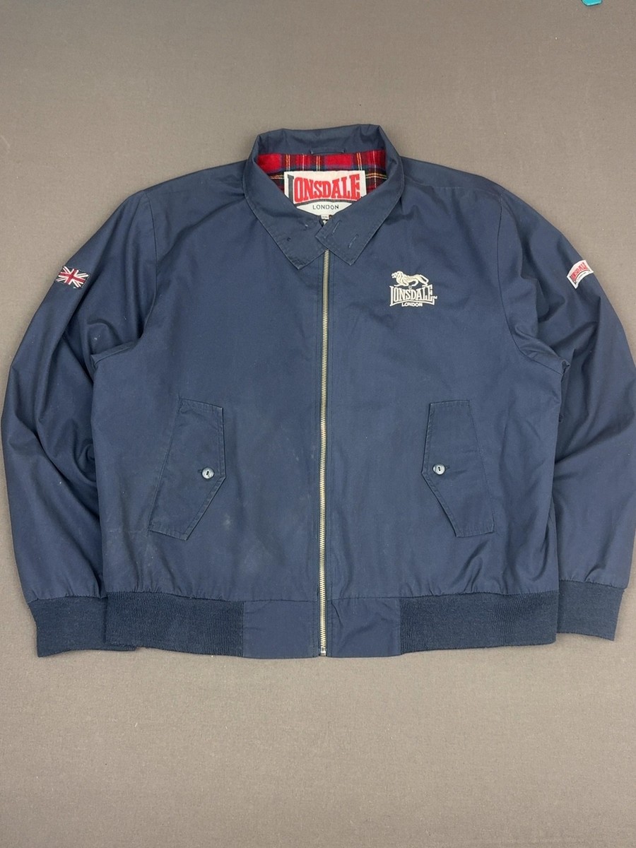 Lonsdale London Mens Classic Harrington Jacket Navy Blue Red Plaid 
