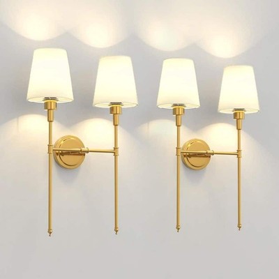 16 in. 2-Light Gold Wall Sconce, Dimmable for Bedroom Living Room