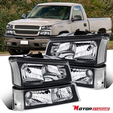 FOR 2003-2006 CHEVY AVALANCHE SILVERADO FRONT LAMPS HEADLIGHTS W/ BUMPER LIGHTS