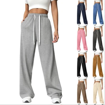 Womens Ladies Joggers Tracksuit Bottoms Close Wide Leg Trousers Jogging Pants