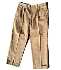 Vintage Polo Ralph Lauren Double Pleated Herringbone Trousers 40x30 Brown Cotton