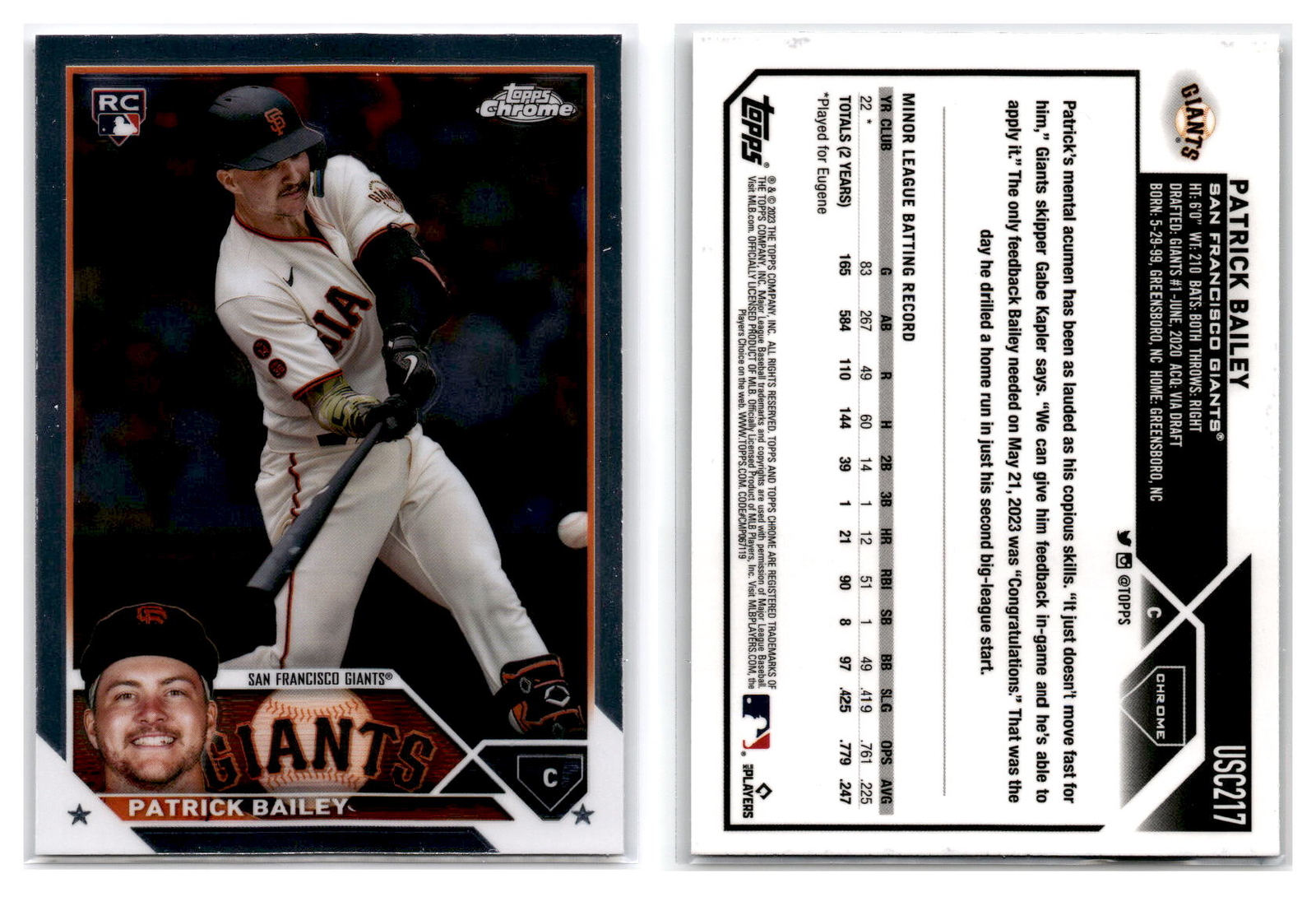 2023 Topps Chrome Update #USC217 Patrick Bailey - San Francisco Giants RC