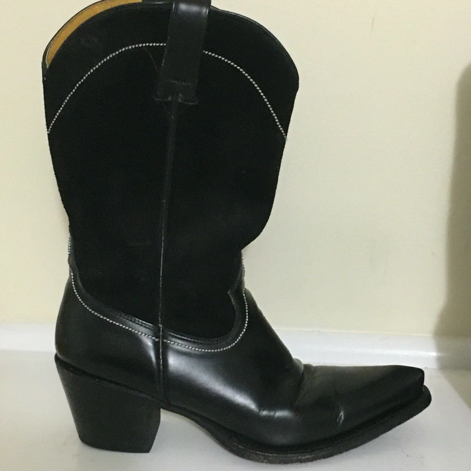 Botas de Vaquero Adam's Para Mujer Talla 6.5 E Cuero Negro Gamuza Punta Foto 2 de 4